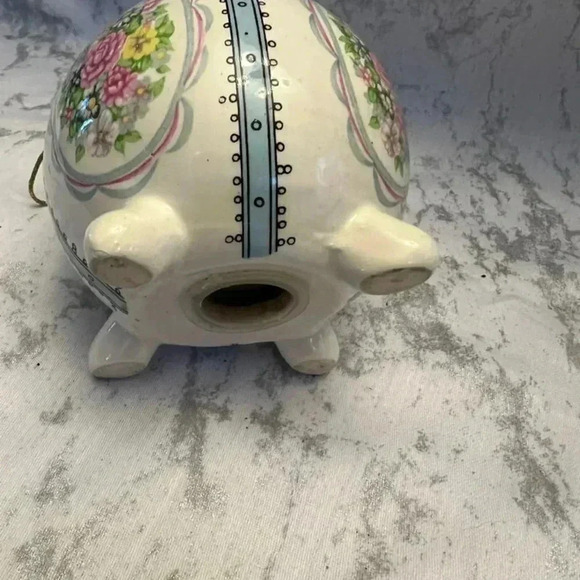 Vintage Porcelain Pomander Pink Blue Floral Bow Lave Trim Hanging Round Footed - Picture 3 of 5